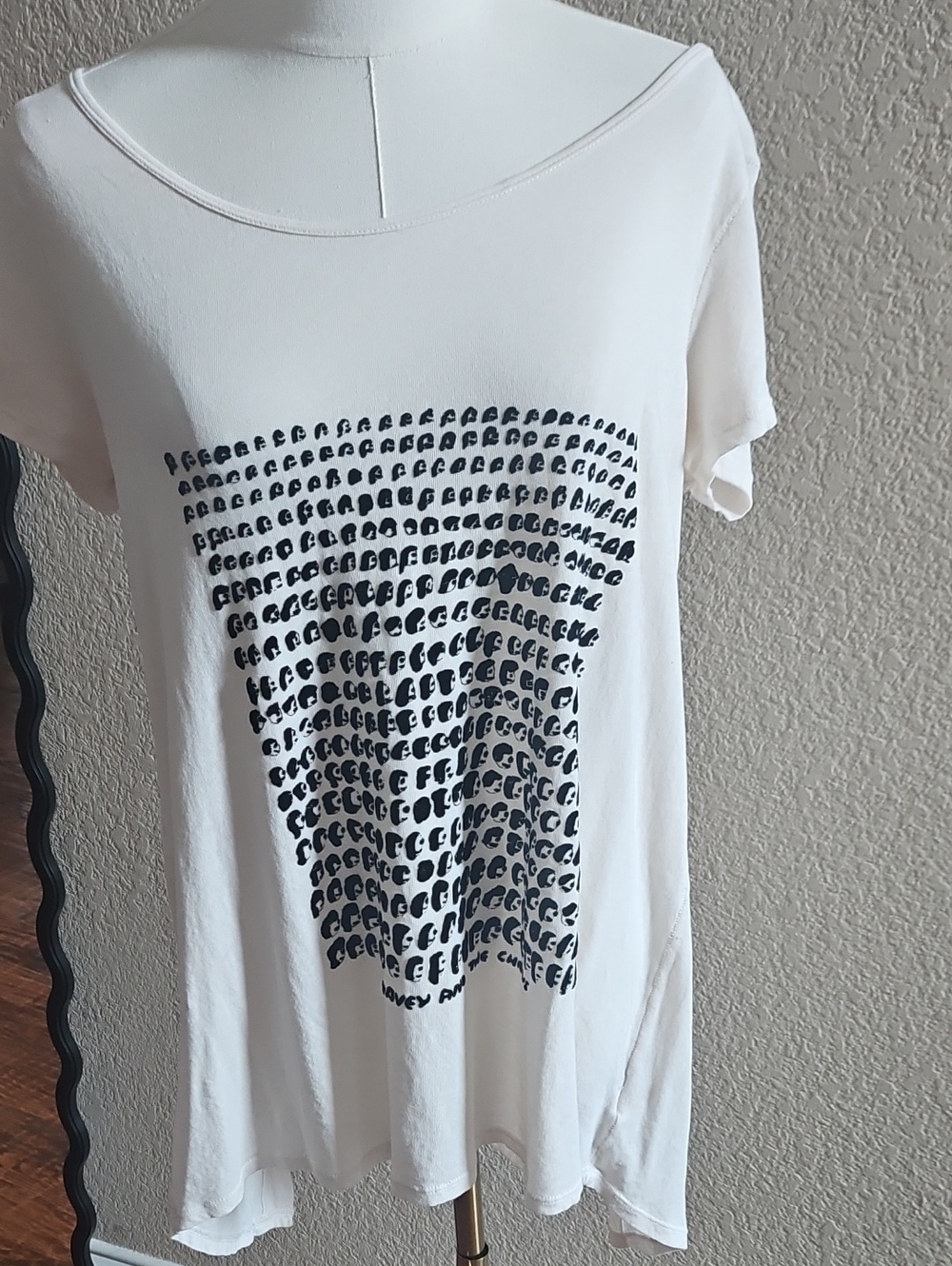 Free People White Tee with Black Dot Wave Graphic